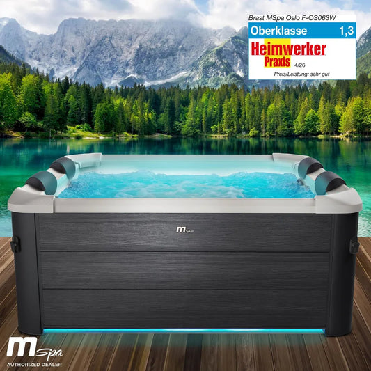 BRAST Whirlpool MSpa Oslo mit Fester Außenwand - LED-Beleuchtung mit 20 einstellbaren Farben für 6 Personen - 160x160x65cm