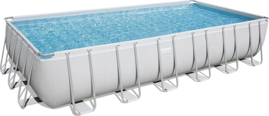 Bestway Power Steel Frame Pool Komplett-Set mit Filterpumpe 732 x 366 x 132 Cm - Lichtgrau Eckig
