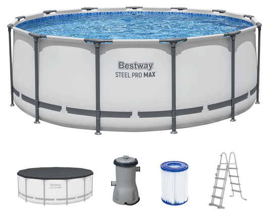 Bestway Steel Pro MAX Frame Pool Komplett-Set mit Filterpumpe Ø 396 x 122 cm- Lichtgrau - Rund