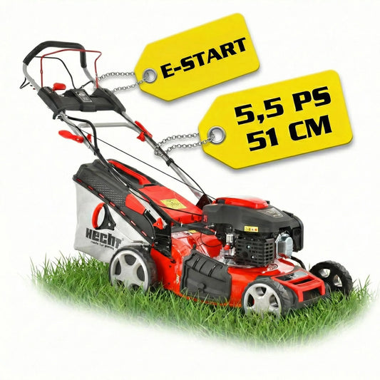 HECHT 551 SXE Rasenmäher Benzin mit Antrieb - 51 cm Schnittbreite - Elektrostart - 5in1 - 5,5 PS - Mulchkit