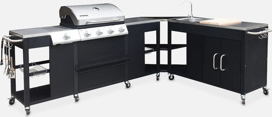 sweeek - Gasgrill mit Außenküche 4+1 Brenner - Schwarz