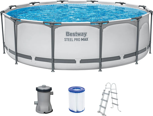 Bestway Steel Pro MAX Frame Pool Set mit Filterpumpe Ø 366 x 100 cm, lichtgrau, rund